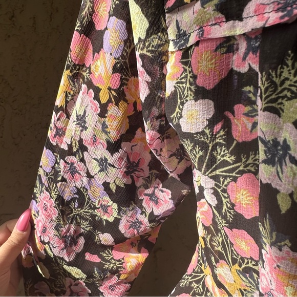 NWT M Free People Maybel Sheer Cropped Pink Floral Blouse with Tie Front (#1,307 - Picture 6 of 16